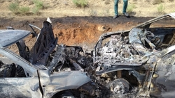 Две машины сгорели после жёсткого ДТП на ставропольской трассе